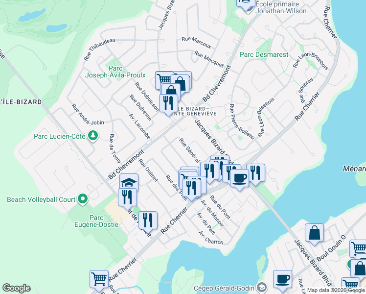 map of restaurants, bars, coffee shops, grocery stores, and more near 370 Rue Sénécal in Montréal