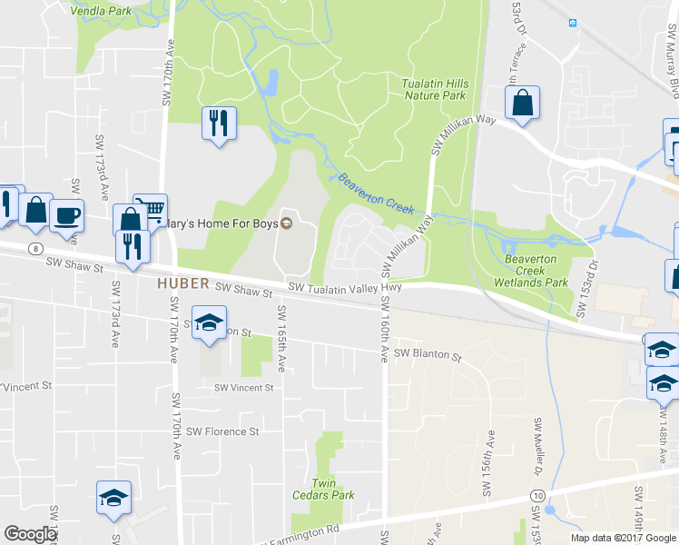 map of restaurants, bars, coffee shops, grocery stores, and more near 16245 Southwest Audubon Street in Beaverton