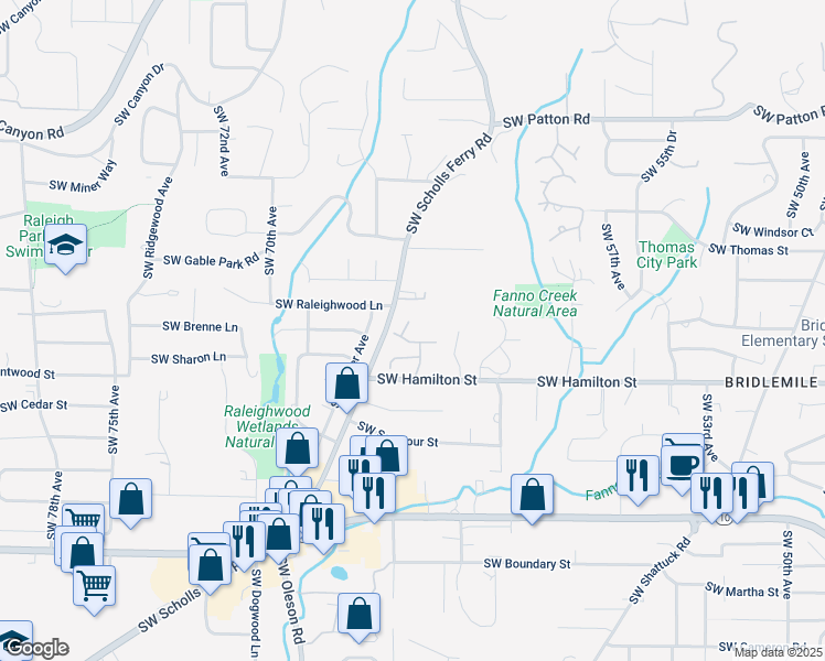 map of restaurants, bars, coffee shops, grocery stores, and more near 4236 Southwest 64th Court in Portland