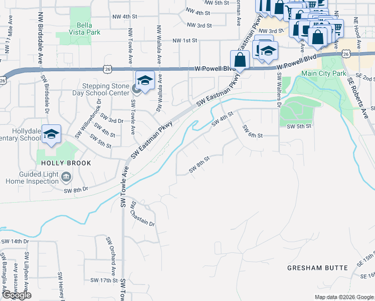 map of restaurants, bars, coffee shops, grocery stores, and more near 422 Southwest Overlook Court in Gresham