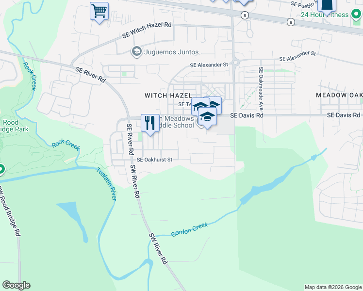 map of restaurants, bars, coffee shops, grocery stores, and more near 3798 Southeast Belle Oak Avenue in Hillsboro