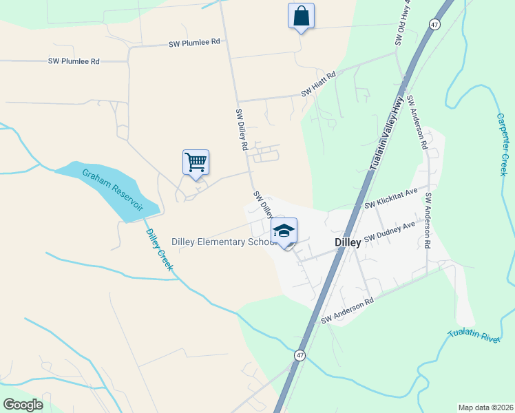 map of restaurants, bars, coffee shops, grocery stores, and more near 3835 Southwest Dilley Road in Forest Grove