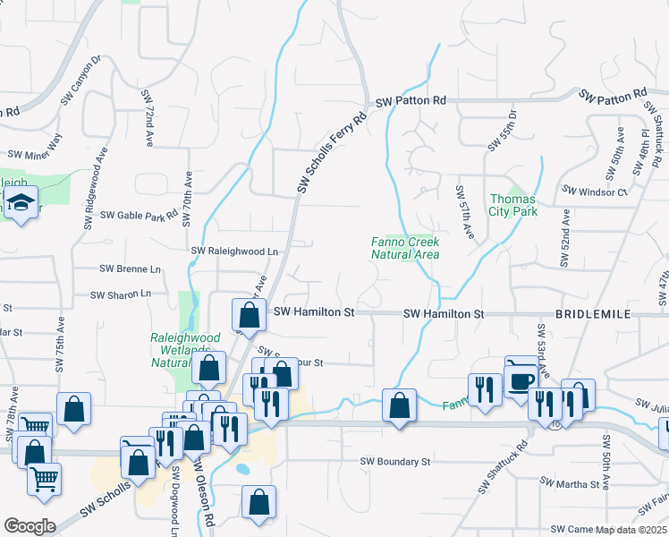 map of restaurants, bars, coffee shops, grocery stores, and more near 4315 Southwest Semler Way in Portland