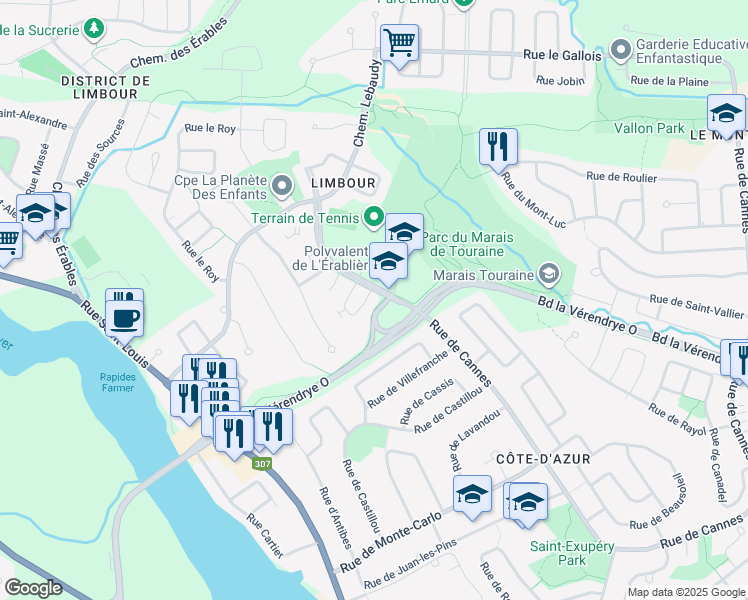 map of restaurants, bars, coffee shops, grocery stores, and more near 461 Rue de Cannes in Gatineau