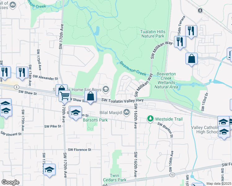 map of restaurants, bars, coffee shops, grocery stores, and more near 16245 Southwest Audubon Street in Beaverton