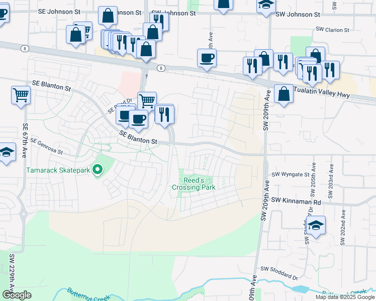 map of restaurants, bars, coffee shops, grocery stores, and more near 3801-3999 Southwest 209th Avenue in Aloha