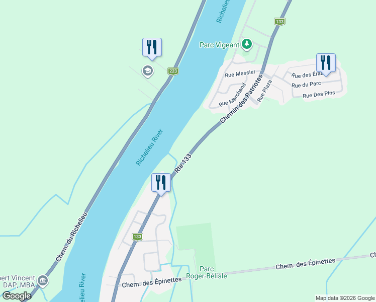 map of restaurants, bars, coffee shops, grocery stores, and more near 475 Chemin des Patriotes in Rouville