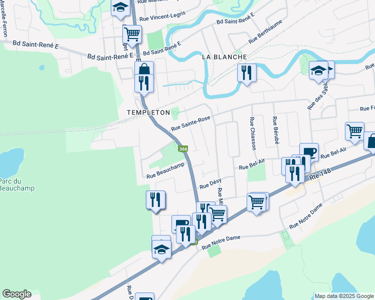 map of restaurants, bars, coffee shops, grocery stores, and more near 66 Boulevard Lorrain in Gatineau
