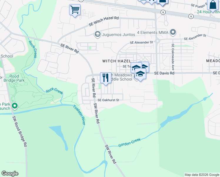 map of restaurants, bars, coffee shops, grocery stores, and more near 3798 Southeast Scarlet Place in Hillsboro