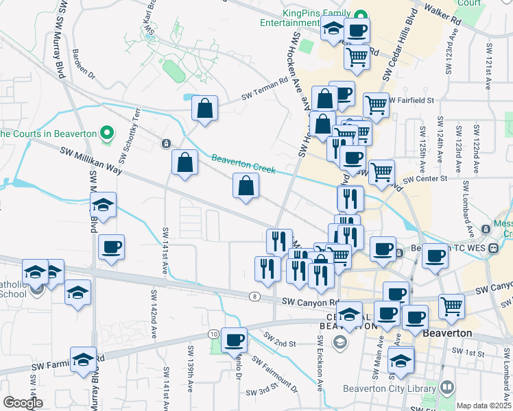 map of restaurants, bars, coffee shops, grocery stores, and more near 13501-13505 SW Millikan Way in Beaverton