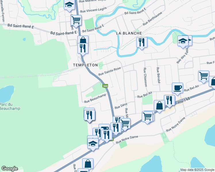 map of restaurants, bars, coffee shops, grocery stores, and more near 68 Boulevard Lorrain in Gatineau