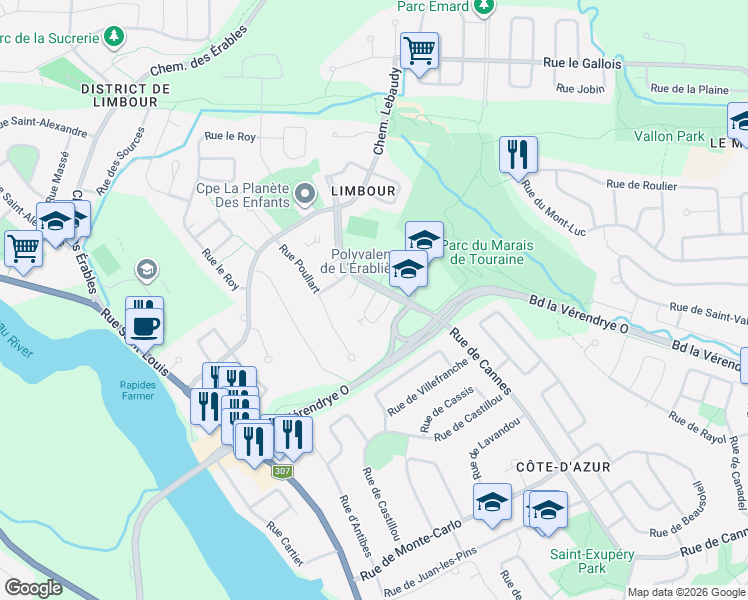map of restaurants, bars, coffee shops, grocery stores, and more near 465 Rue de Cannes in Gatineau