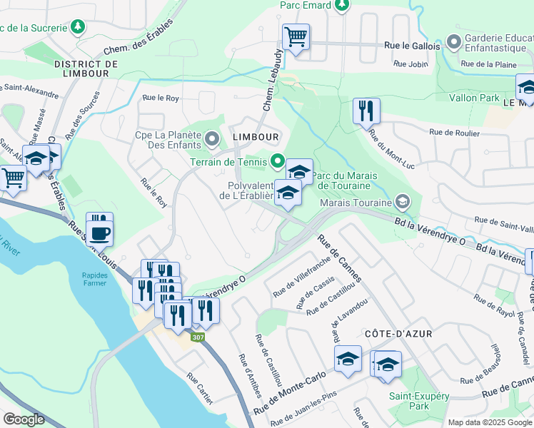 map of restaurants, bars, coffee shops, grocery stores, and more near 467 Rue de Cannes in Gatineau