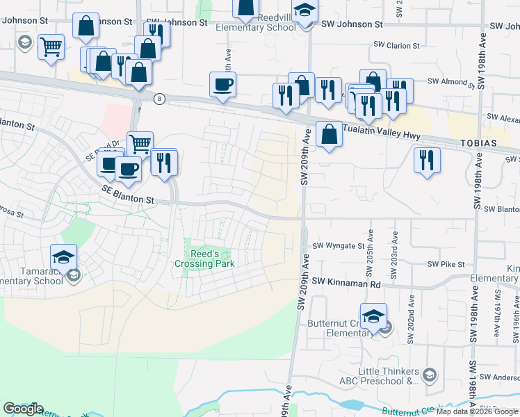 map of restaurants, bars, coffee shops, grocery stores, and more near 8399 Southeast Blanton Street in Hillsboro
