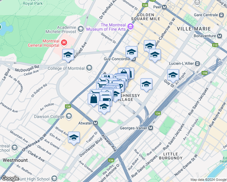 map of restaurants, bars, coffee shops, grocery stores, and more near 1455 Towers Street in Montrã©Al
