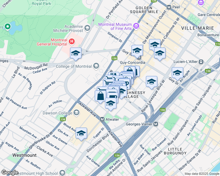 map of restaurants, bars, coffee shops, grocery stores, and more near 2010 Rue du Fort in Montréal