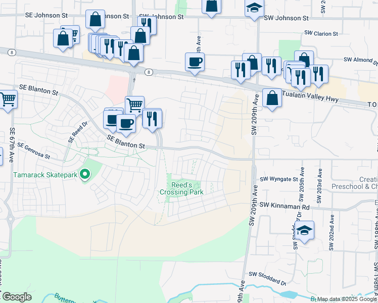 map of restaurants, bars, coffee shops, grocery stores, and more near 3801-3999 Southwest 209th Avenue in Aloha