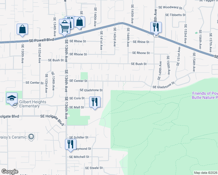 map of restaurants, bars, coffee shops, grocery stores, and more near 4220 Southeast 141st Avenue in Portland