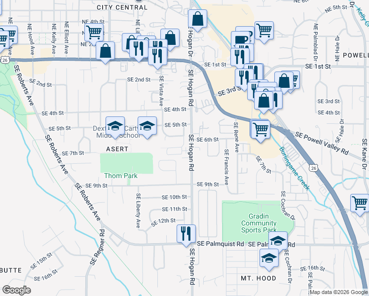map of restaurants, bars, coffee shops, grocery stores, and more near 702 Southeast Atherton Avenue in Gresham