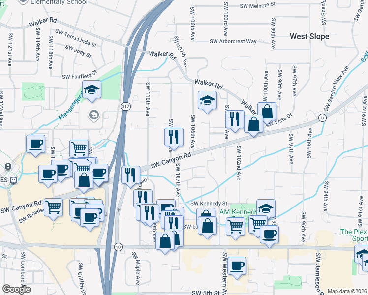 map of restaurants, bars, coffee shops, grocery stores, and more near in Washington County