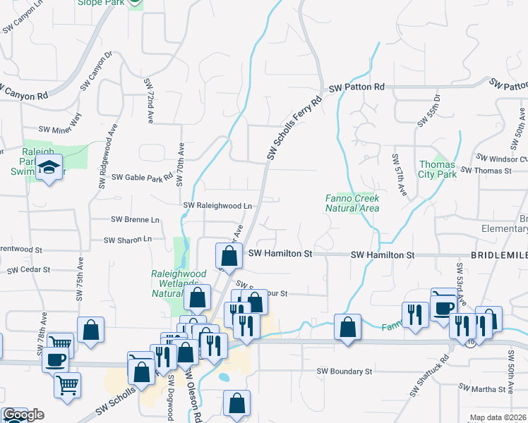 map of restaurants, bars, coffee shops, grocery stores, and more near 4217 Southwest 64th Court in Portland