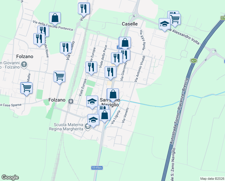 map of restaurants, bars, coffee shops, grocery stores, and more near 2 Via Lombardia in San Zeno Naviglio