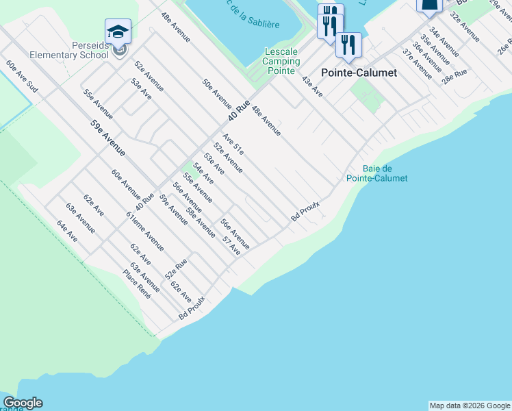map of restaurants, bars, coffee shops, grocery stores, and more near 209 Avenue 53e in Pointe-Calumet