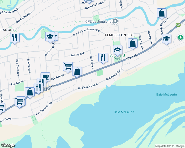 map of restaurants, bars, coffee shops, grocery stores, and more near 1158 Boulevard Maloney Est in Gatineau