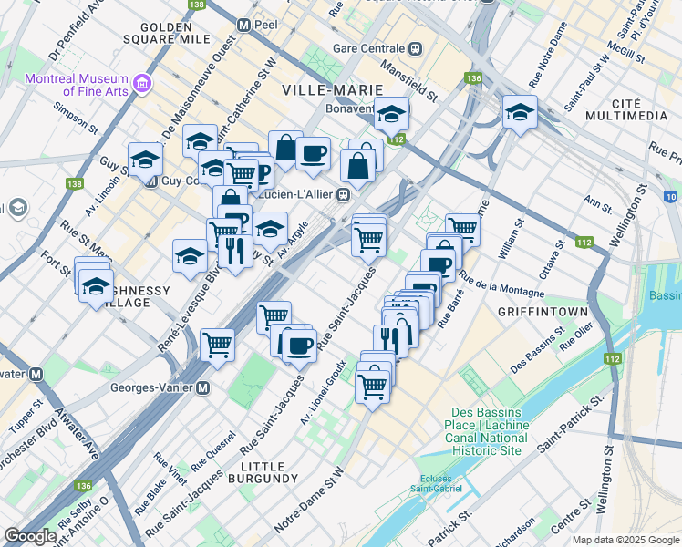 map of restaurants, bars, coffee shops, grocery stores, and more near 745 Rue Lusignan in Montréal