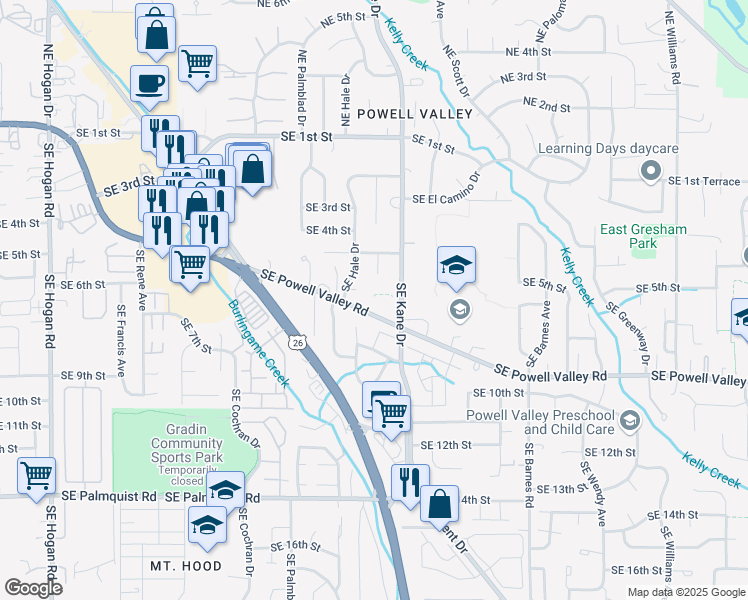 map of restaurants, bars, coffee shops, grocery stores, and more near 609 Southeast Paropa Place in Gresham