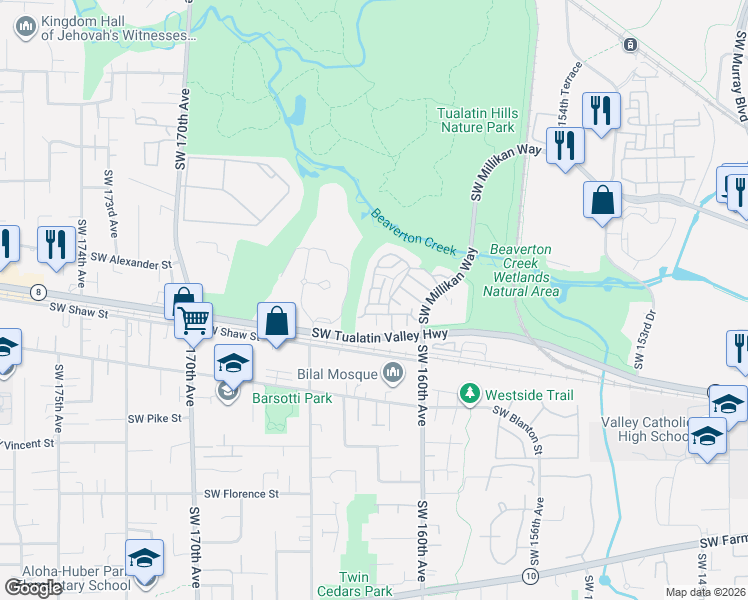 map of restaurants, bars, coffee shops, grocery stores, and more near 16151 Southwest Audubon Street in Beaverton