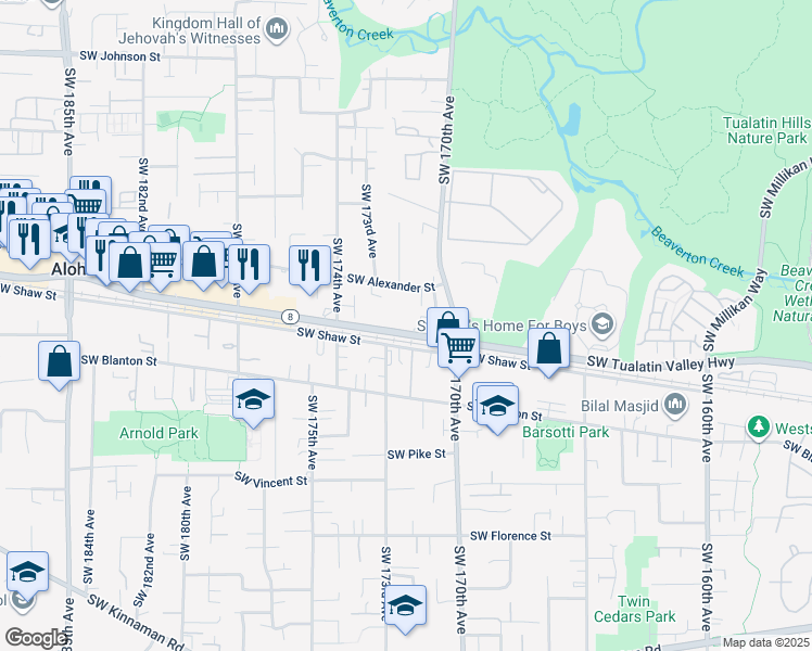 map of restaurants, bars, coffee shops, grocery stores, and more near 3900 Southwest 173rd Avenue in Beaverton