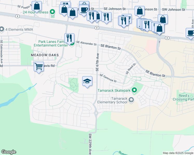 map of restaurants, bars, coffee shops, grocery stores, and more near 3963 Southwest 229th Avenue in Beaverton
