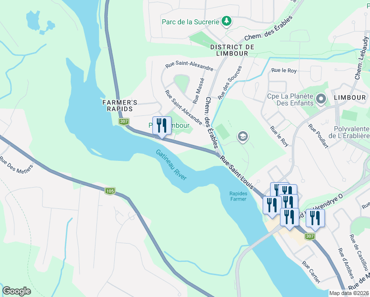 map of restaurants, bars, coffee shops, grocery stores, and more near 2496 Rue Saint-Louis in Gatineau