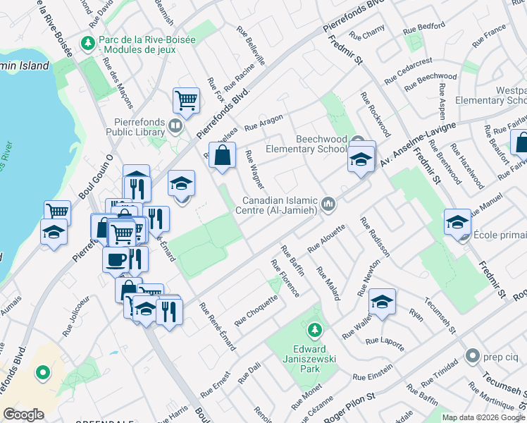 map of restaurants, bars, coffee shops, grocery stores, and more near 4520 Rue Anderson in Montréal