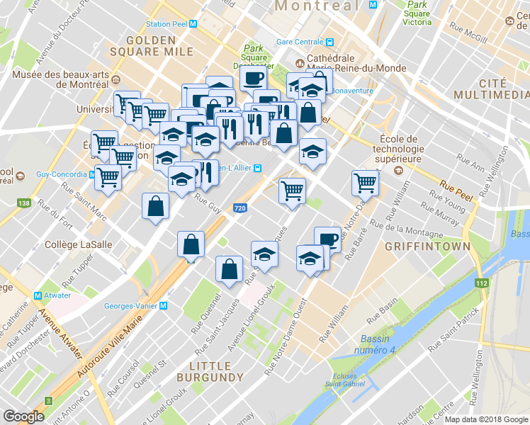 map of restaurants, bars, coffee shops, grocery stores, and more near 773 Rue Lusignan in Montréal