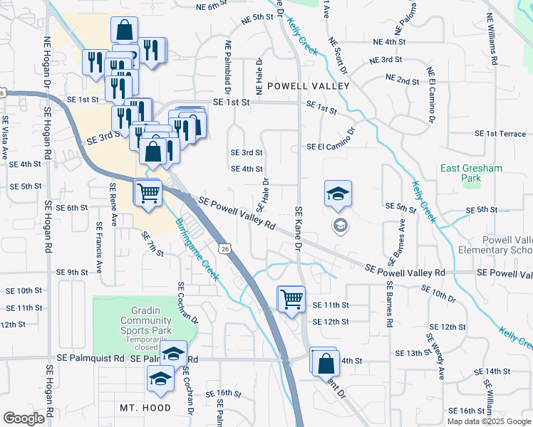 map of restaurants, bars, coffee shops, grocery stores, and more near 577 Southeast Hale Drive in Gresham