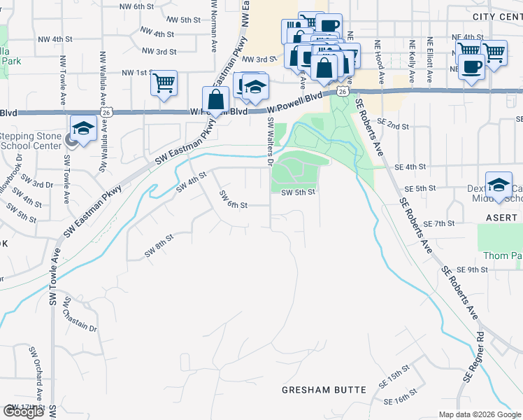 map of restaurants, bars, coffee shops, grocery stores, and more near 510 Southwest Walters Drive in Gresham