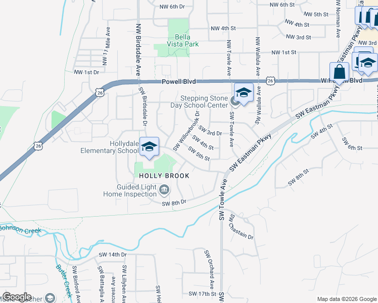 map of restaurants, bars, coffee shops, grocery stores, and more near 1883 Southwest 5th Street in Gresham