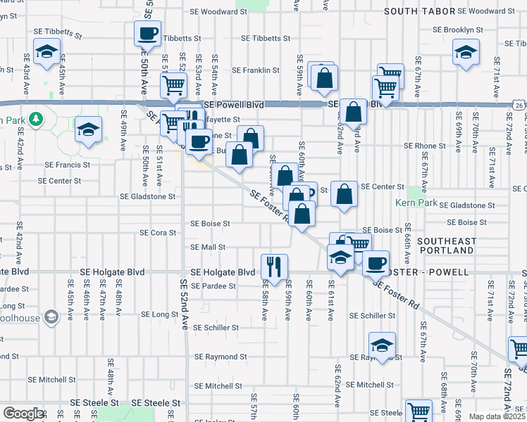 map of restaurants, bars, coffee shops, grocery stores, and more near in Portland
