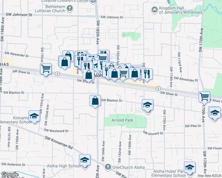 map of restaurants, bars, coffee shops, grocery stores, and more near 18240 Southwest Tualatin Valley Highway in Beaverton