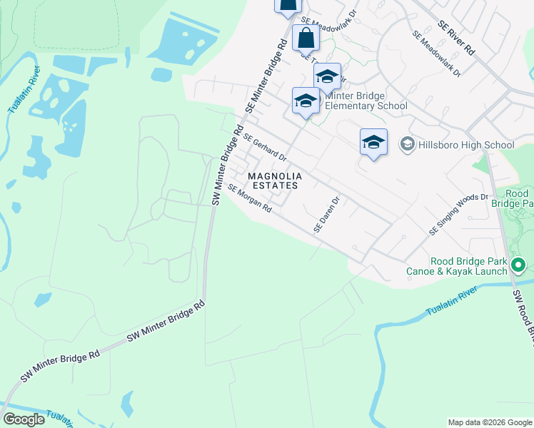 map of restaurants, bars, coffee shops, grocery stores, and more near 1736 Southeast Water Lily Street in Hillsboro