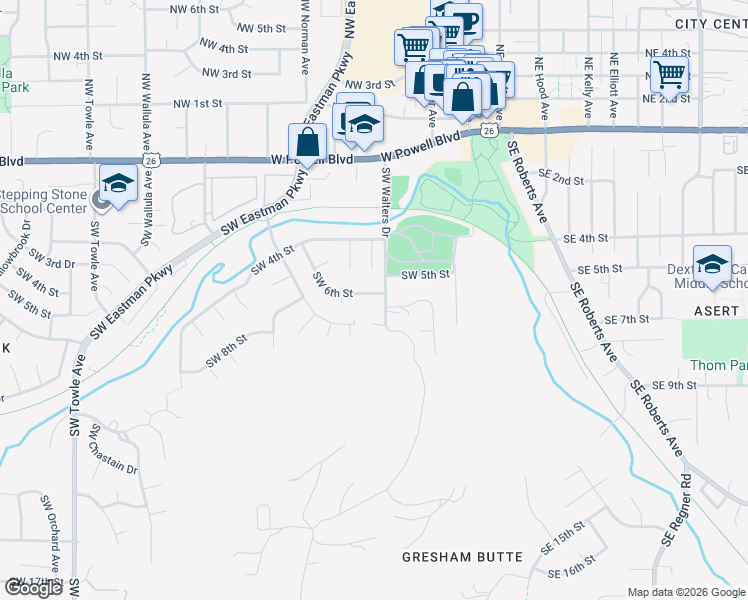 map of restaurants, bars, coffee shops, grocery stores, and more near 510 Southwest Walters Drive in Gresham