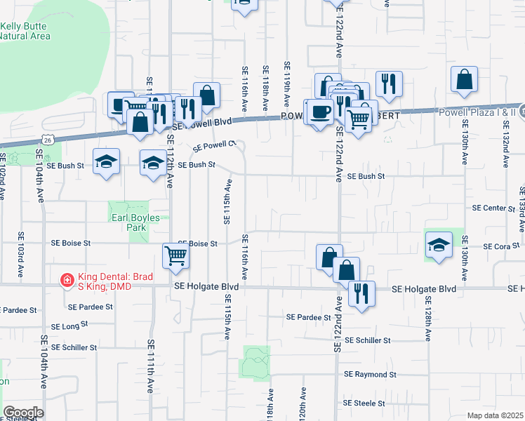 map of restaurants, bars, coffee shops, grocery stores, and more near 3923 Southeast 117th Parkway in Portland