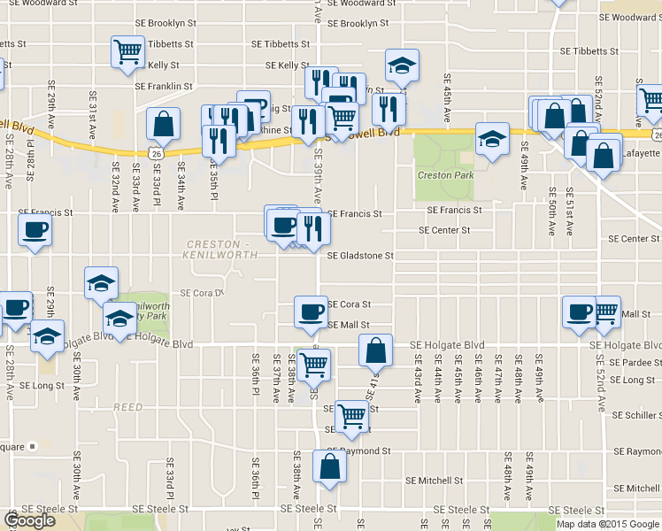 map of restaurants, bars, coffee shops, grocery stores, and more near in Portland