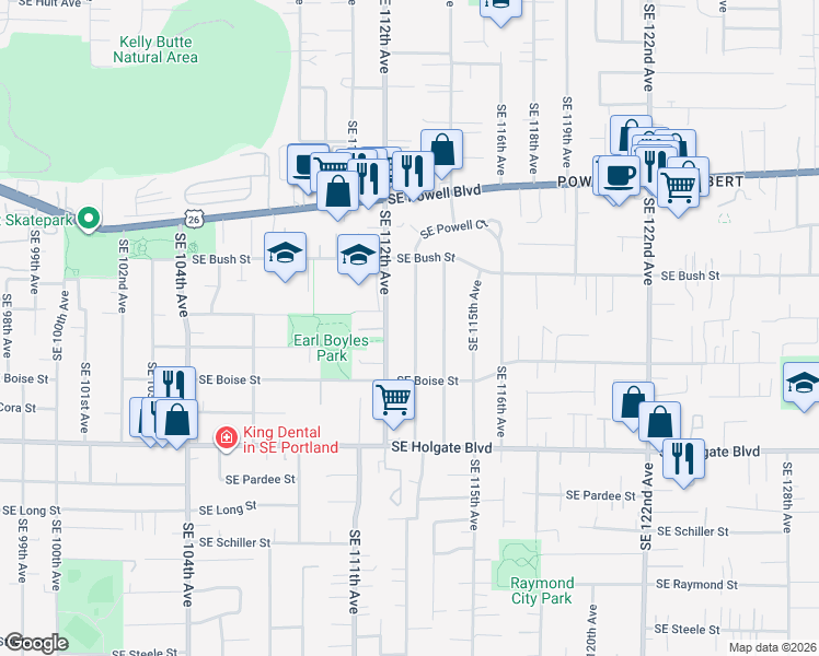 map of restaurants, bars, coffee shops, grocery stores, and more near 3937 Southeast 113th Avenue in Portland