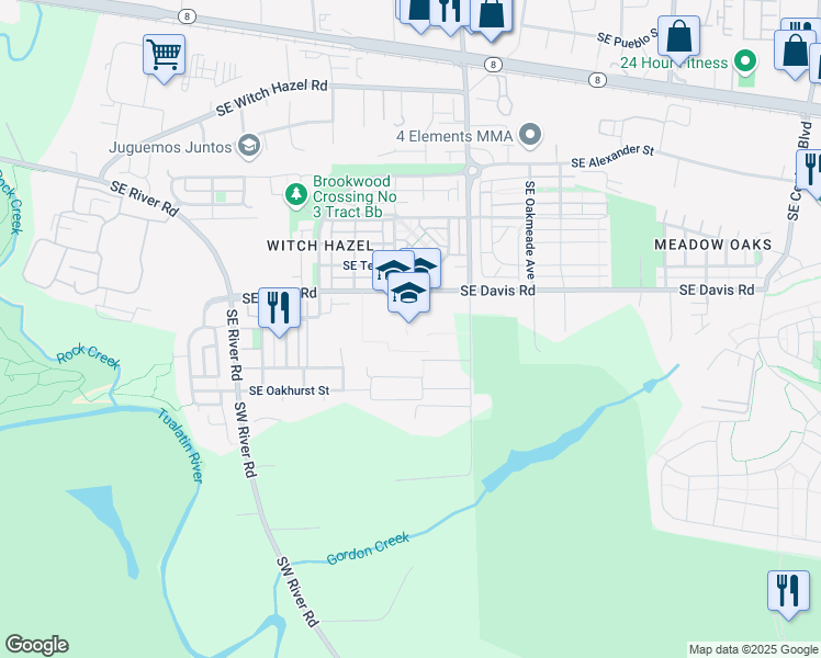 map of restaurants, bars, coffee shops, grocery stores, and more near 4690 Southeast Davis Road in Hillsboro