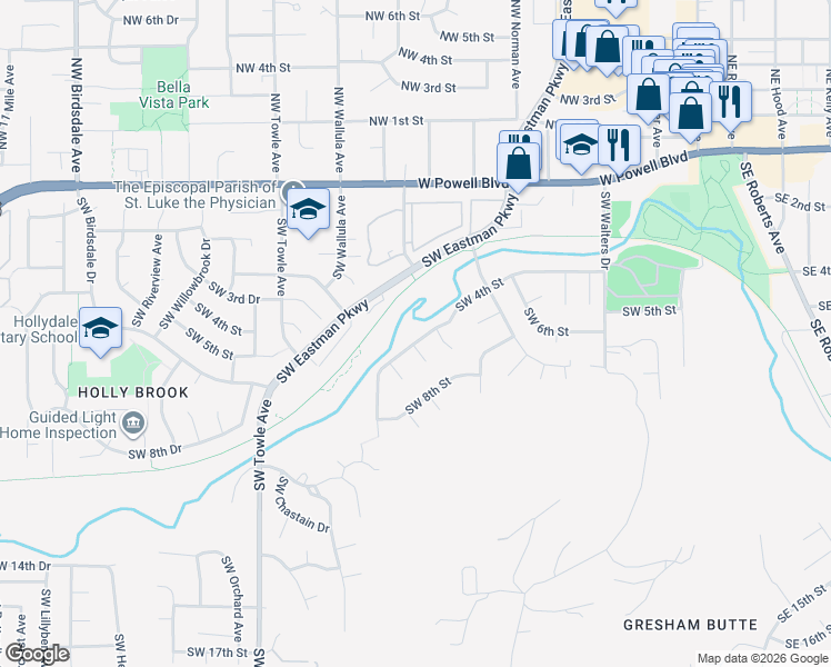 map of restaurants, bars, coffee shops, grocery stores, and more near 839 Southwest 4th Street in Gresham