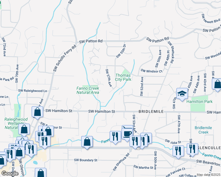 map of restaurants, bars, coffee shops, grocery stores, and more near 4139 Southwest 55th Drive in Portland