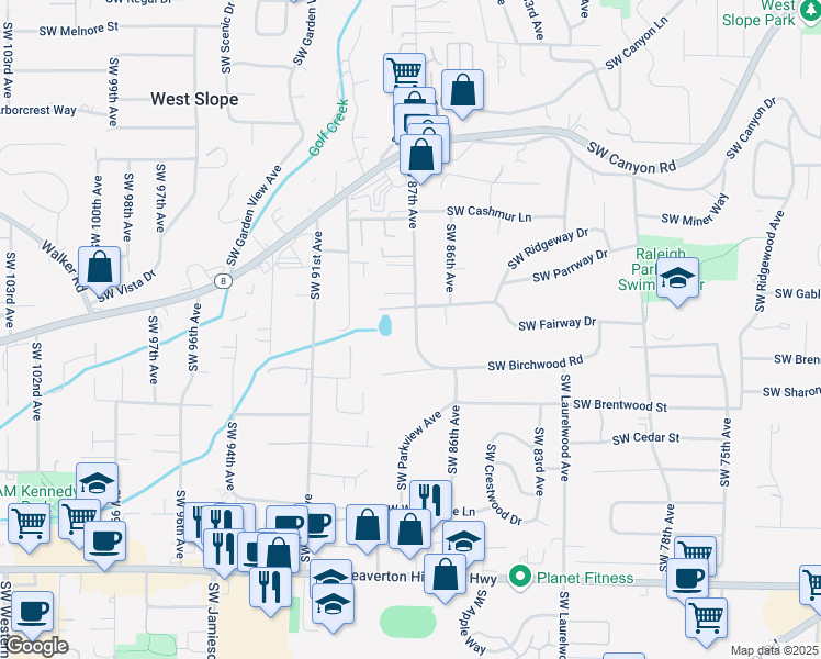 map of restaurants, bars, coffee shops, grocery stores, and more near 3635 Southwest 87th Avenue in Portland